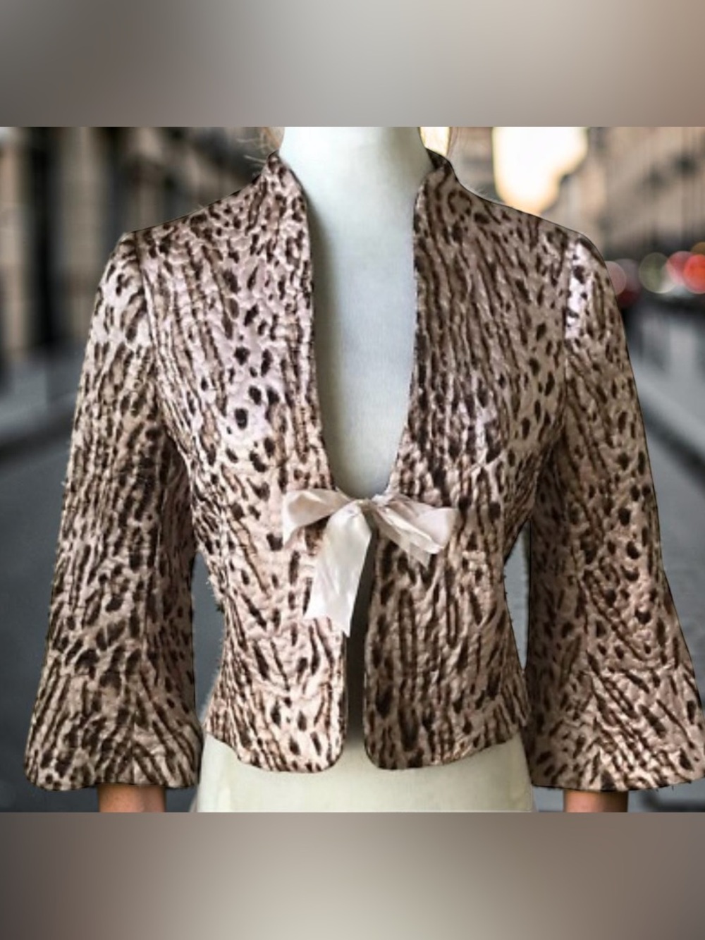 Rebecca Taylor Coquette Silk Wool Metallic Pink Bow Crop Jacket Blazer 4
NWOT